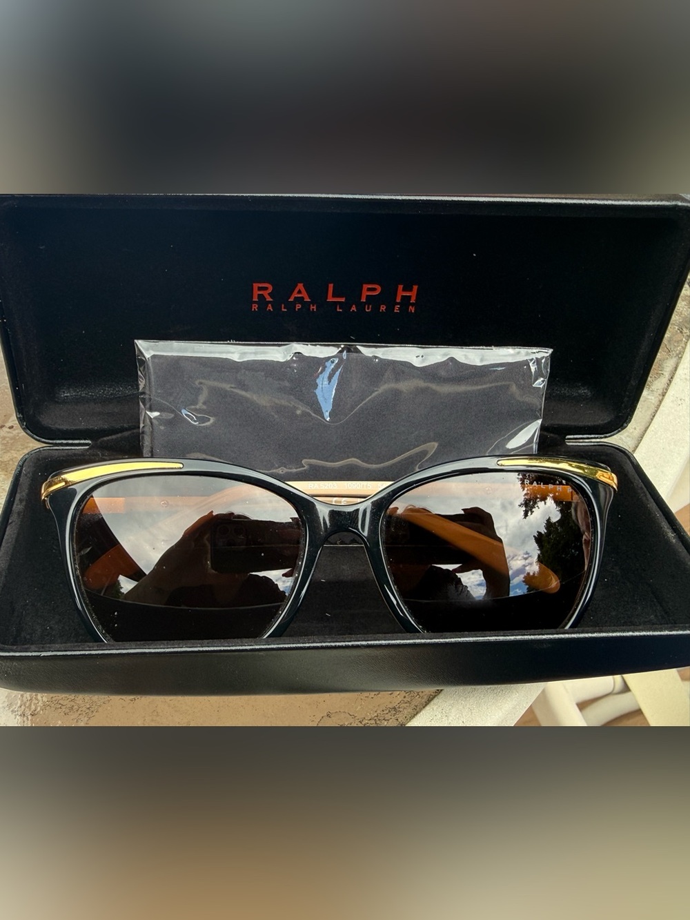 Ralph Lauren Women’s Polarized Black Sunglasses with Gold Accent
